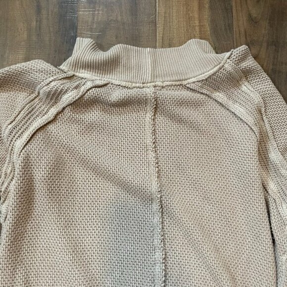 Free People Beige Textured Knit Balloon Sleeve Sweater Size Large - Picture 8 of 9